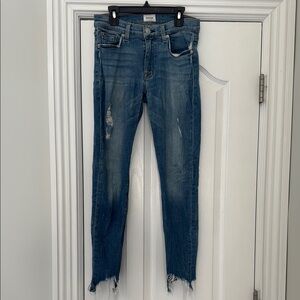 Hudson Crop NICO super Skinny Jeans in Washed Blue with Distressed Hem